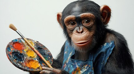 Wall Mural - Chimpanzee Artist Holding a Palette