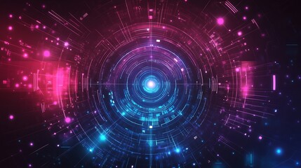 Aufkleber - Abstract digital background with glowing circles and lines.