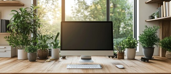 Wall Mural - Modern Home Office with Plants and a Computer