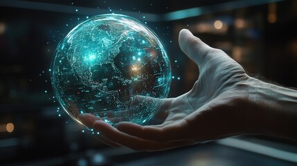 Poster - Hand Holding a Glowing Digital Globe