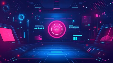 Poster - Futuristic Sci-Fi Interface with Glowing Pink and Blue Elements