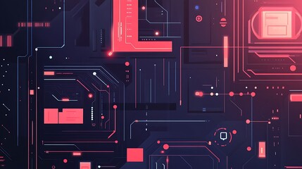 Poster - Abstract Futuristic Technology Interface with Red and Blue Lines