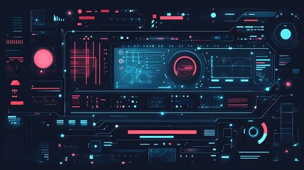 Poster - Futuristic Digital Interface with Red and Blue Glow
