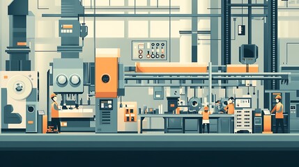 Poster - Workers Operating Machinery in an Industrial Factory Setting