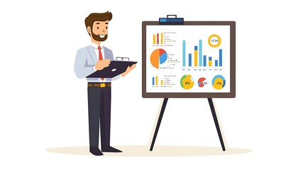 Poster - Businessman Presenting Data on Whiteboard with Charts and Graphs
