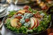 © Aliaksandra - gourmet salad composition, delightful salad bowl with mesclun greens, poached pears, blue cheese, pecans, and champagne dressing