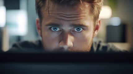 Wall Mural - Focused Man Working on Computer Screen