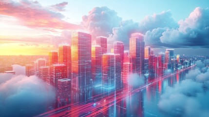 Wall Mural - Futuristic Cityscape Above the Clouds