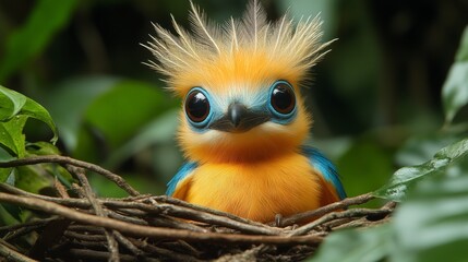 Adorable Hoatzin Chick Nestled in Lush Greenery