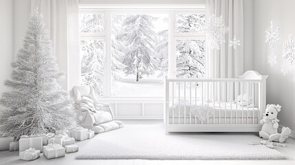 Poster - Nursery with Christmas decorations and stuffed toys, holiday cheer, 3D illustration