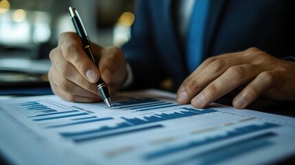 Poster - business professional analyzing data on document