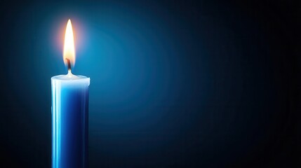 A single blue candle flickering in a dark room, symbolizing remembrance and hope during the holiday season, [Blue Christmas], [memory and solace], ,