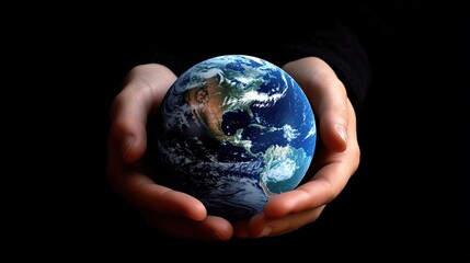 Poster - Hands Holding a Globe in a Dark Environment