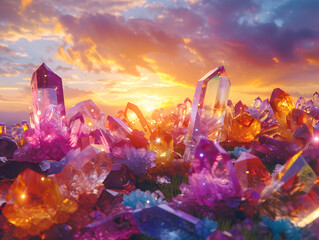 Wall Mural - fantasy landscape of an alien city bathed in the glow of a distant nebula