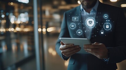 Poster - Professional Man Using Tablet with Digital Icons