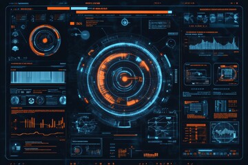 Wall Mural - Futuristic Technology Abstract Background With Circle Digital Screen HUD Infographic Element. 3D