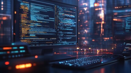 Poster - Modern Computer Setup with Code on Screen