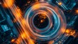 © Joachim - An aerial view capturing light trails forming a circular pattern around a roundabout, symbolizing movement, energy, and the bustling life of an urban environment.