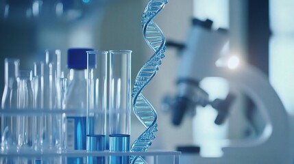 Poster - Laboratory Setup with DNA Helix and Microscope Equipment