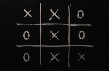 A game of tic-tac-toe on a black background. Business concept