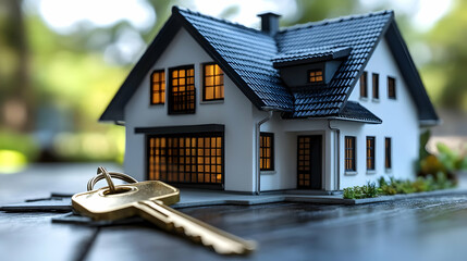 Sticker - A miniature house model with keys, symbolizing homeownership.