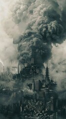 Sticker - Smog-Filled Cityscape: A Dark and Gloomy Urban Landscape