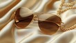 © Joachim - Stylish golden aviator sunglasses resting on luxurious silk fabric, evoking a sense of elegance, fashion, and sophistication in a modern aesthetic setting.