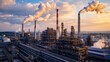 © Joachim - A large industrial factory with numerous smoke stacks billowing clouds of smoke against a backdrop of a partly cloudy sky, highlighting modern manufacturing processes.