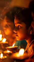 Girl Holding Candle In Traditional Ceremony