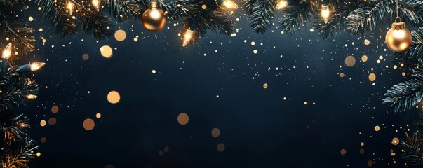 christmas warm gold garland lights over a dark background with glitter overlay. mz