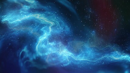 Motion of Space Landscape with Blue Stars and Dust