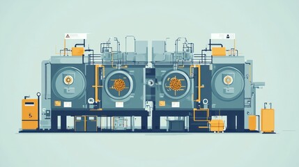 Poster - Illustration of Industrial Machinery and Equipment with Tanks and Pipes for Manufacturing Processes