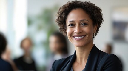 Poster - Confident Businesswoman Smiling in Modern Office