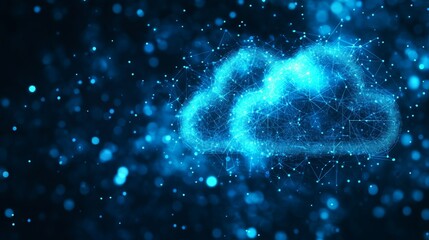 Poster - Cloud Computing, Big Data. Abstract Futuristic Background with Polygonal Cloud. 3D Rendering.