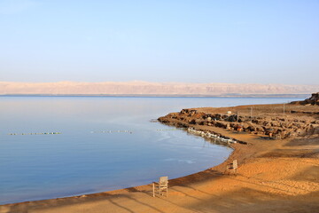 the beach of the dead sea in Sweimeh, Swemeh, Jordan