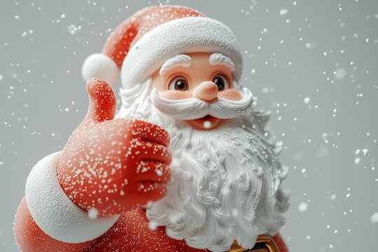 3d render, Like gesture. Santa Claus hand shows thumb up. Holiday cartoon character. Christmas clip art isolated on white background