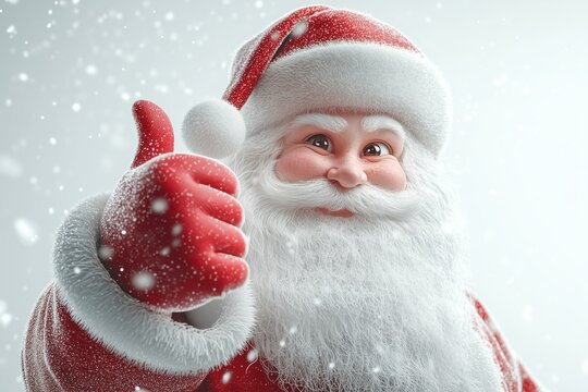 3d render, Like gesture. Santa Claus hand shows thumb up. Holiday cartoon character. Christmas clip art isolated on white background