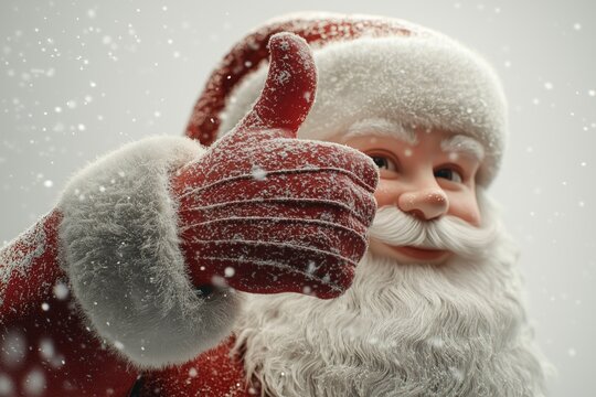 3d render, Like gesture. Santa Claus hand shows thumb up. Holiday cartoon character. Christmas clip art isolated on white background