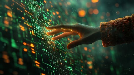 Poster - Futuristic Hand Touching Digital Data Interface