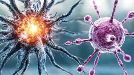 Fototapete - Understanding the Intricate Dance of Immune Cells and Pathogens A Visual Exploration of Cellular Interaction
