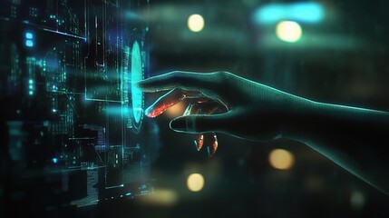 Poster - Futuristic Hand Touching Digital Interface