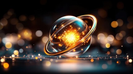 Aufkleber - Exploring the Cosmic Beauty of a Glowing Orbital Sphere with Radiant Energy Effects