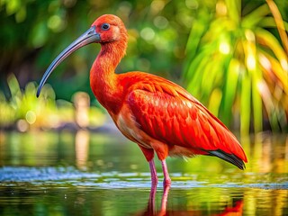 Wall Mural - Majestic Ibis Bird Standing Gracefully Near Water, Showcasing Vibrant Plumage and Elegant Features