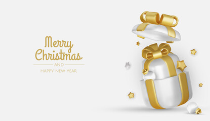 Wall Mural - Merry Christmas and happy new year background. Christmas tree, Gift boxes, Christmas balls. Christmas element for web, banners, greeting card, template design.