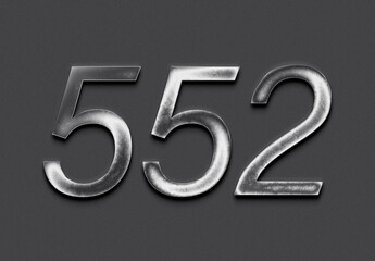 Sticker - Chrome metal 3D number design of 552 on grey background.