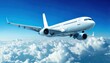 © blackdiamond67 - White passenger plane flying in the sky with amazing clouds in the background