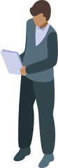 Poster - Businessman holding documents icon, isometric vector illustration