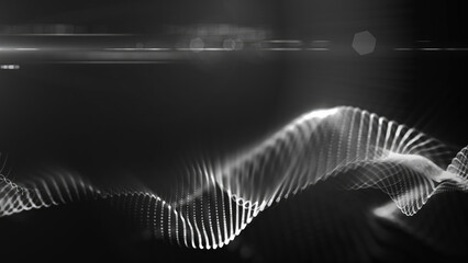 Poster - A black and white abstract wave of particles and light, offering a sleek, futuristic energy flow in a minimalistic style