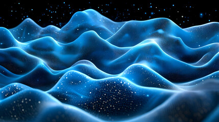 Canvas Print - Abstract waves of blue light with sparkling particles.