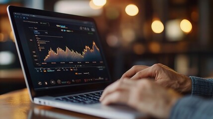 Poster - hands typing on laptop with stock market graph
